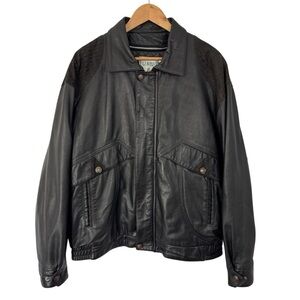 Vintage 90s Genuine Leather Bomber Jacket Mens Sz 42 Back Full Zip Coat VGUC